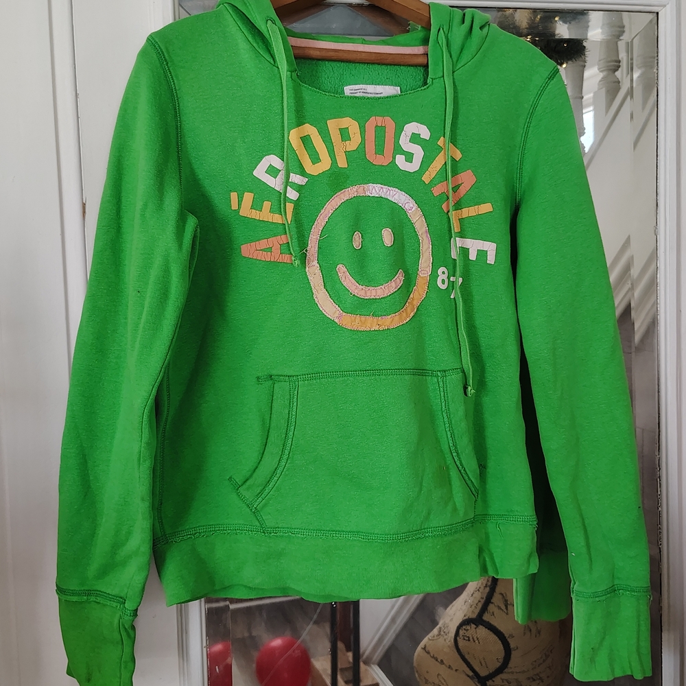 Aeropostale Lime Green Hoodie with Smiley Graphic